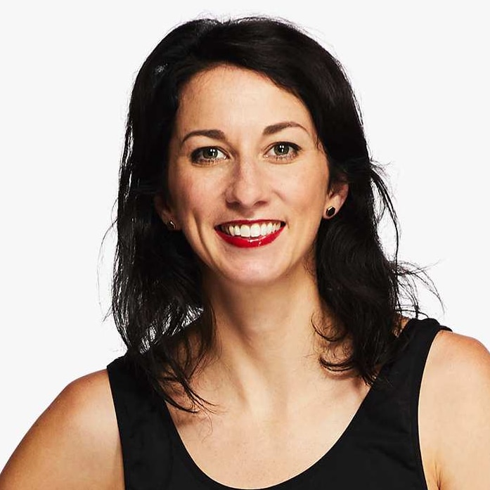 image of presenter veronica milsom with long black hair and a black singlet