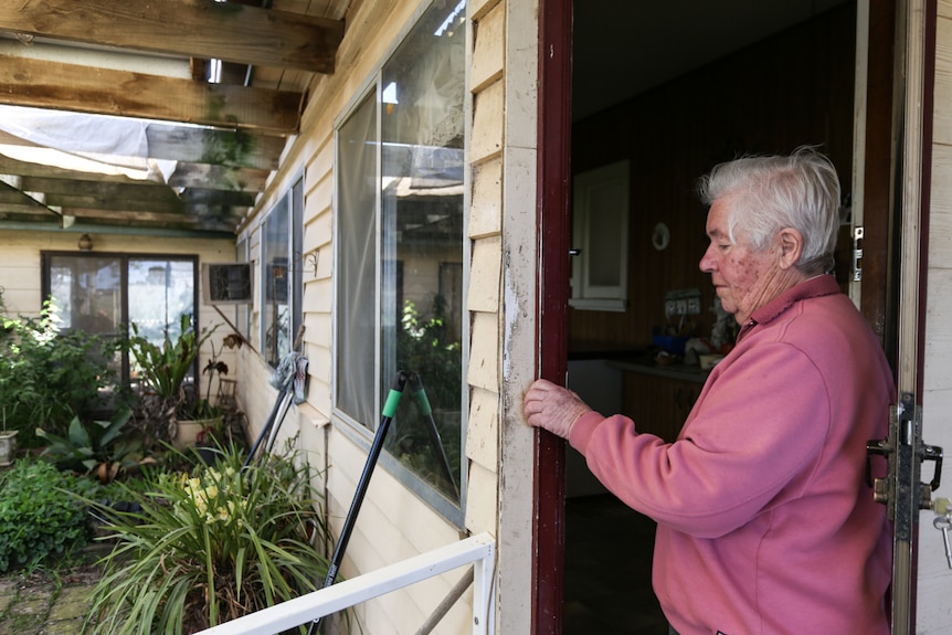 Diana at her back door looking forlorn.