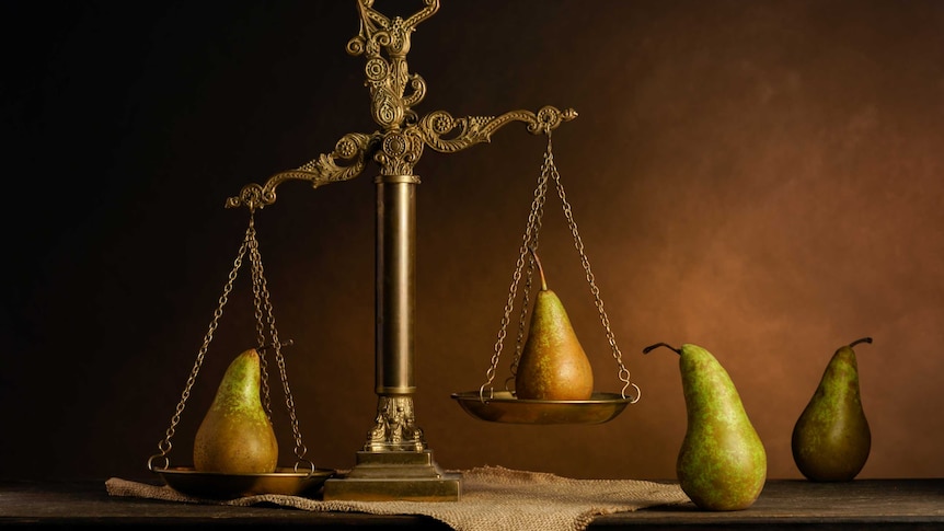 Scales of Justice - with pears