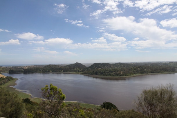 A dormant volcano and crater filled with water