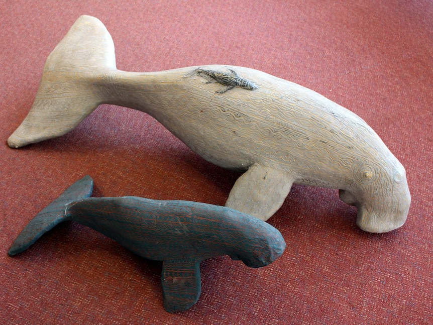 Dugongs by Malusara, exhibited at the 2015 NAIDOC Week Art Exhibition at Gallery at Southside, Canberra.