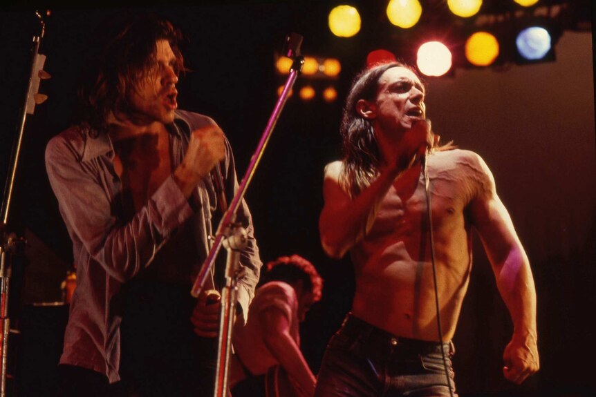 Tex Perkins and Iggy Pop perform together on stage.