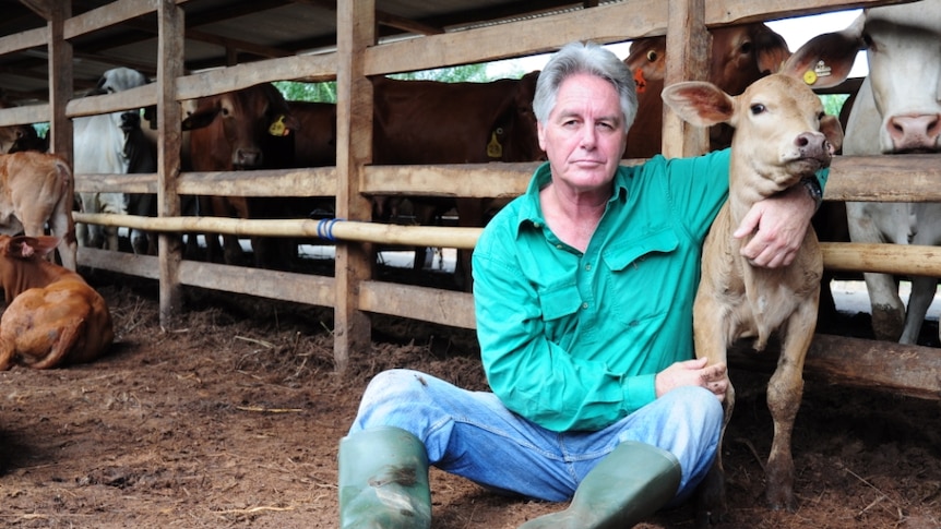 Dr Ross Ainsworth hugging a calf