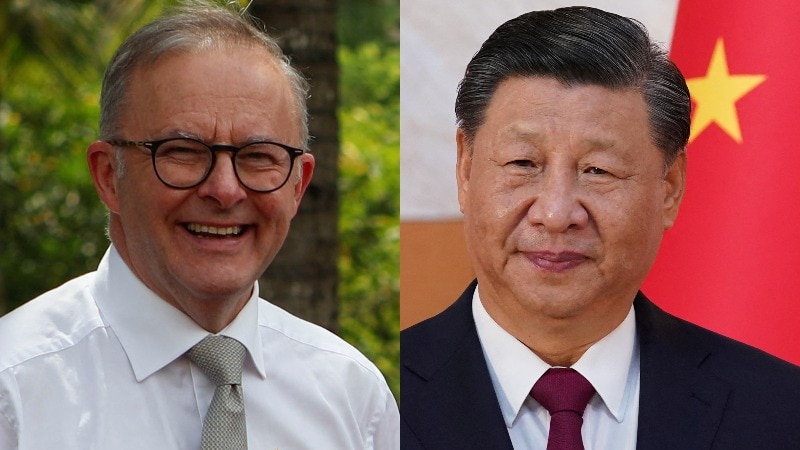 A composite image of Anthony Albanese and Xi Jinping