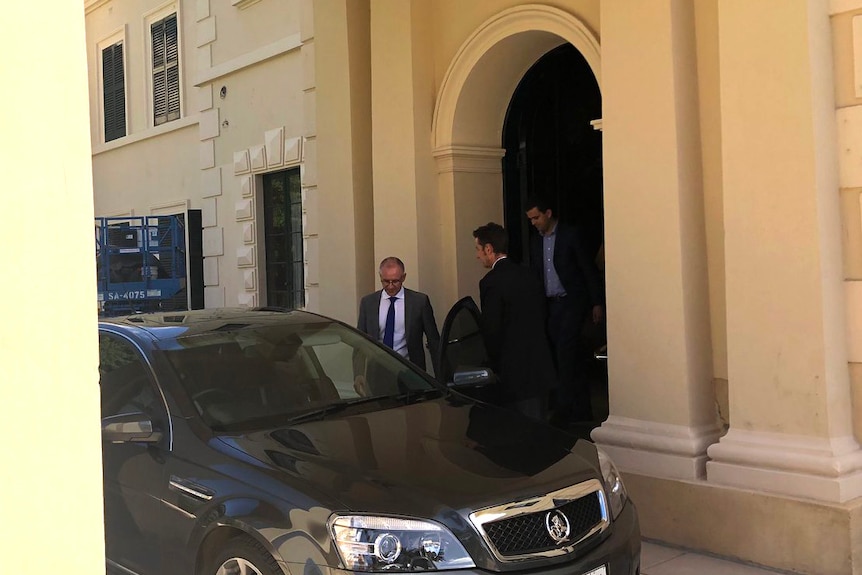 Jay Weatherill leaves Government House after resigning as SA Premier.