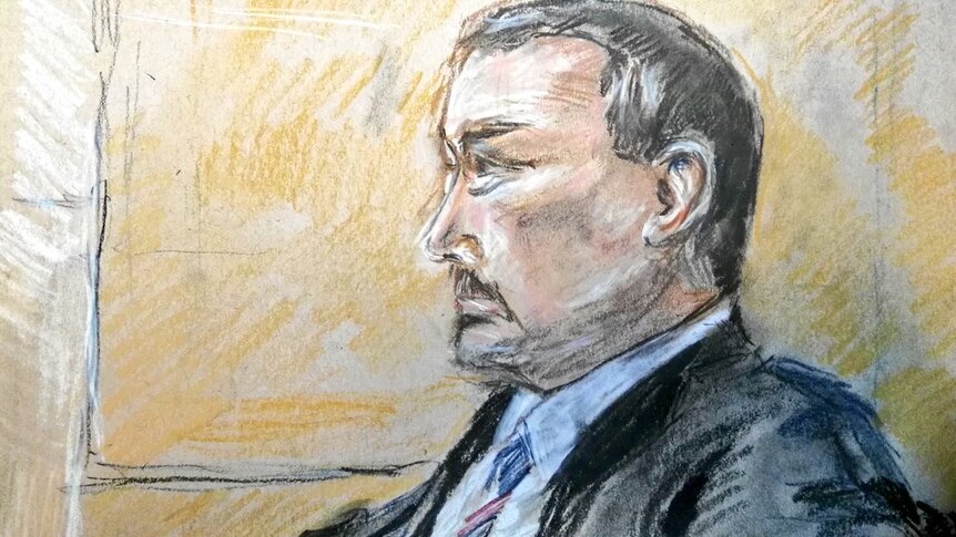 Sketch of Abbott in the dock for his extradition hearing.