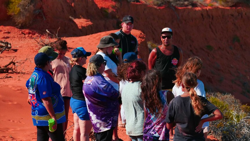 Yamatji girls pictured at Big Lagoon, Shark Bay with Darren "Capes" Capewell who is an indigenous tour operator.