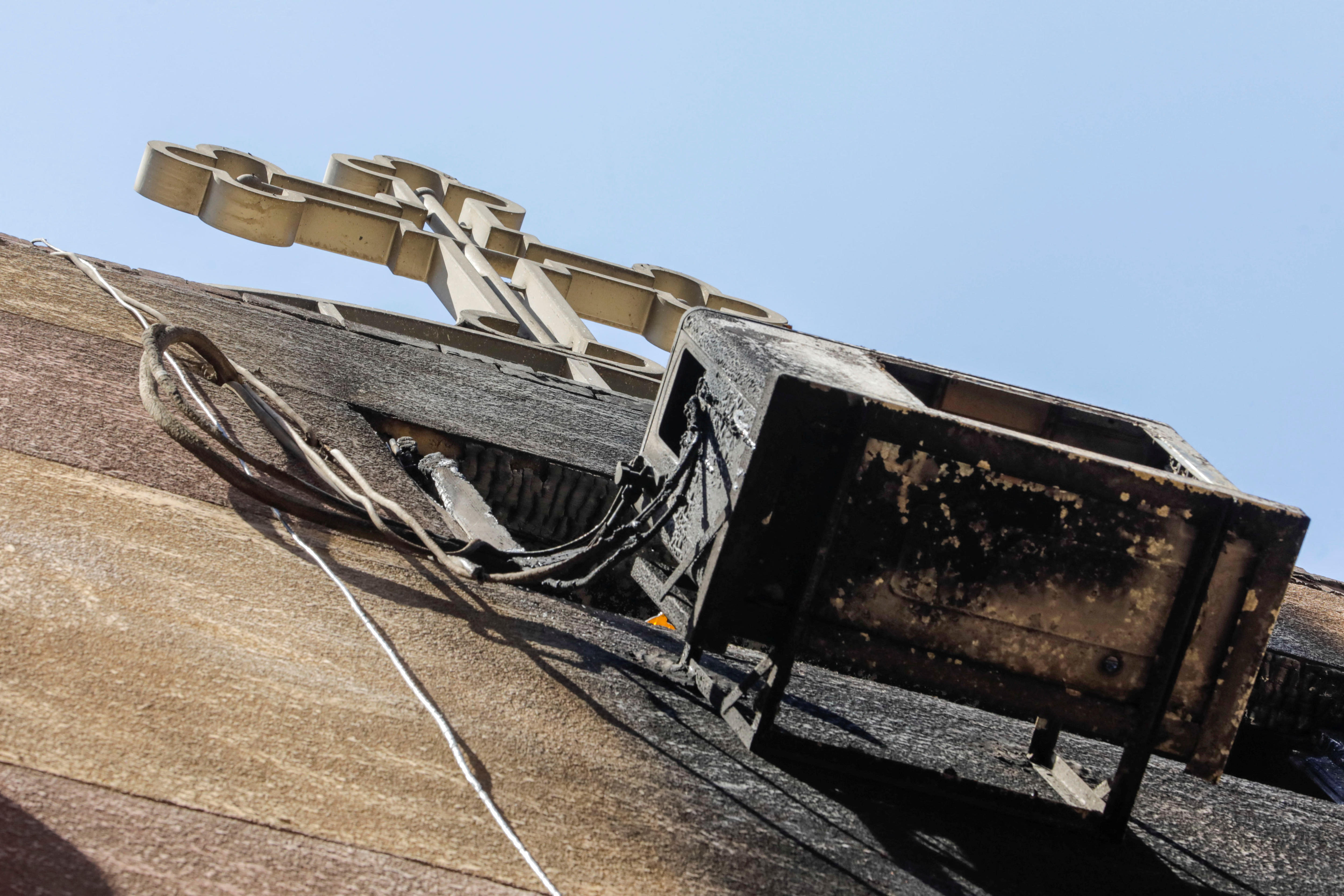 The external wall of the church is burnt