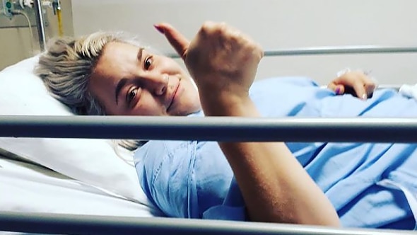 Imogen Dunlevie in hospital undergoing treatment for endometriosis.