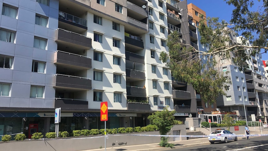 An apartment building in Bankstown where two children fell from a third-storey window.
