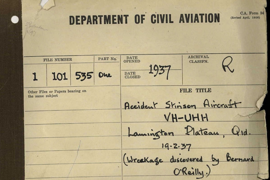 Stinson crash Department of Civil Aviation archive document