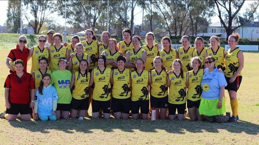 Women's AFL side, the Riverina Lions, wearing special yellow jerseys on Saturday June 20 2015, as part of a fundraising match for former team mate, Stephanie Scott.