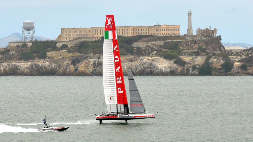 Luna Rossa sails past Alcatraz in San Francisco Bay during its America’s Cup Challenger Series.