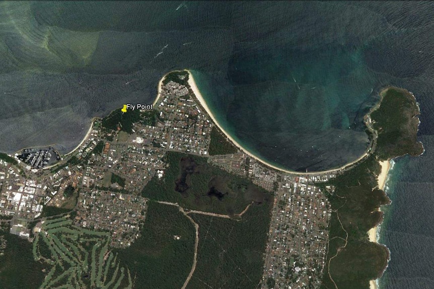 A satellite image of Port Stephens.