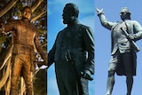 Composite image of statues of Lachlan Macquarie, Charles Cameron Kingston and Captain James Cook.