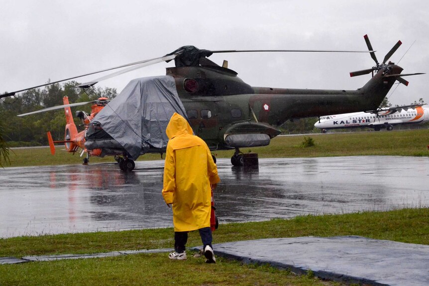 Indonesian rescue helicopter in bad weather