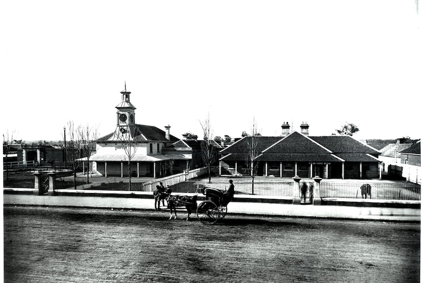 A black-and-white photograph of a country jail.