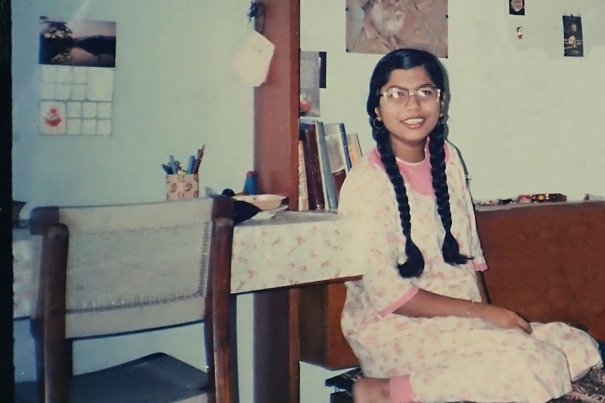 A smiling young Mahananda Dasgupta as a young woman in her PhD days in India.