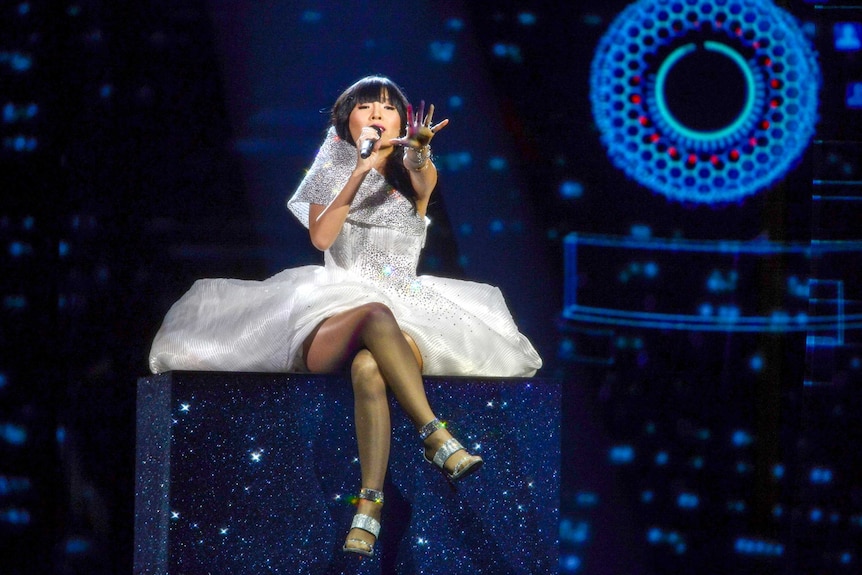 Dami Im performs at the Eurovision Song Contest for Australia