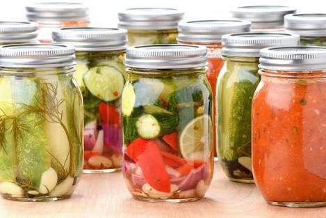 Jars of pickled vegetables.