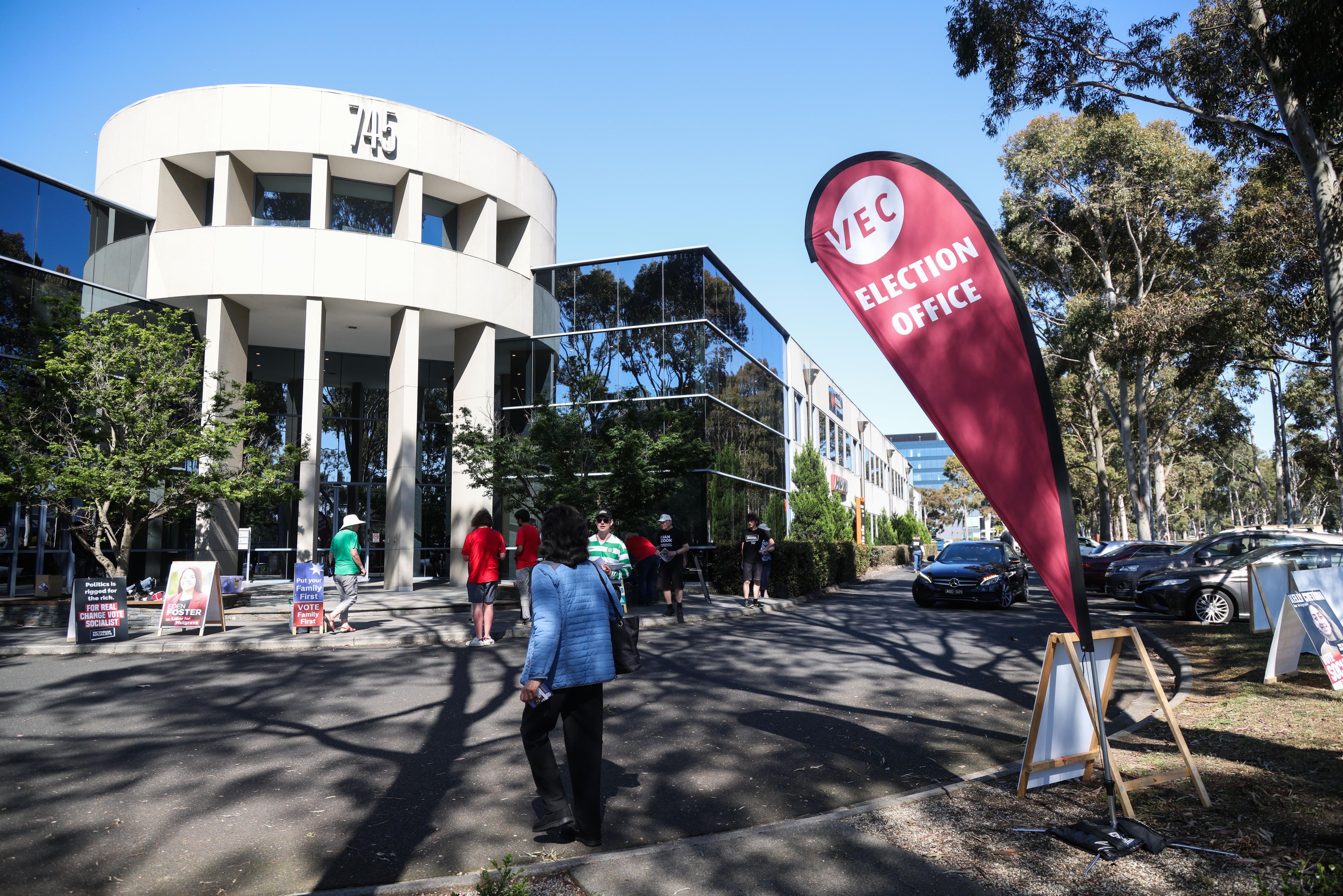 A Victorian Electoral Office sign outside a pre-polling centre.