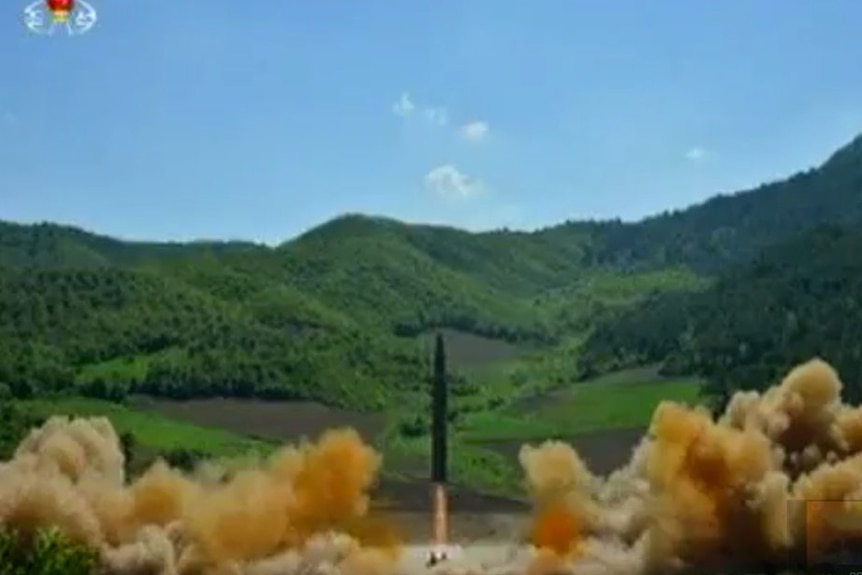 North Korea's Hwasong-14 ICBM launching off its TE.