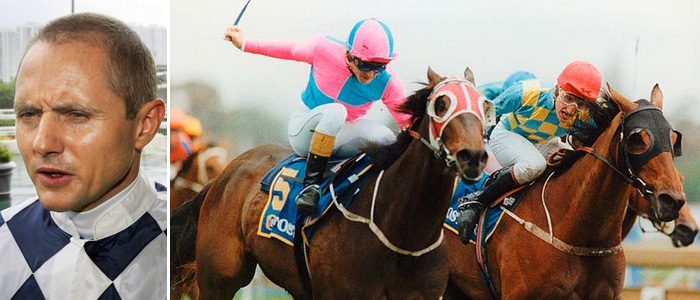Composite of 1992 Caulfield Cup finish and jockey Shane Dye
