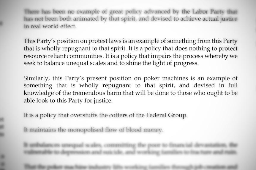 A screenshot of parts of a letter about Tasmanian Labor party policies.