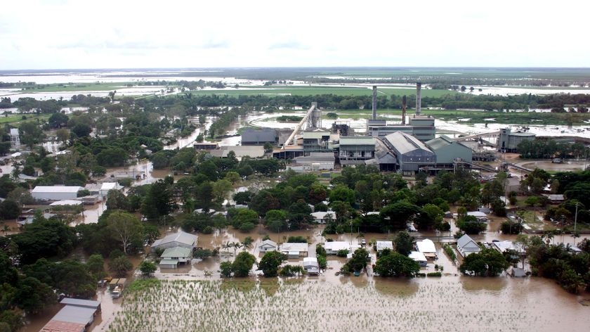 Floodwaters cover the town of Giru