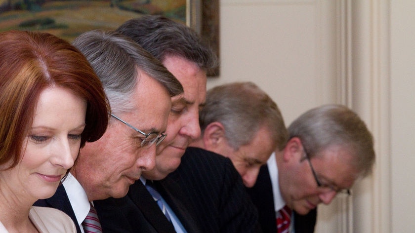 Gillard and front bench sworn in on September 14, 2010. (Cole Bennetts: Getty Images)