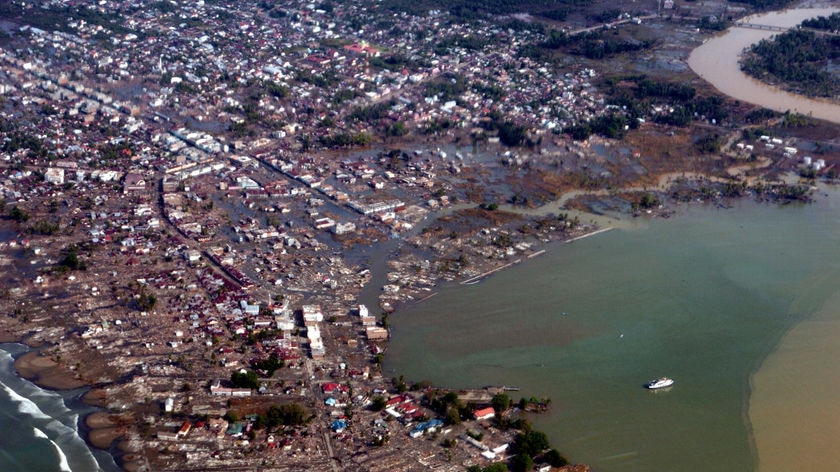 Aerial view of tsunami-stricken Meulaboh