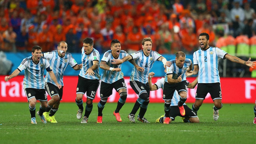 Argentina celebrates penalty shoot-out win over Netherlands