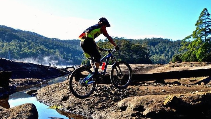 A mountain biker in the wilderness.