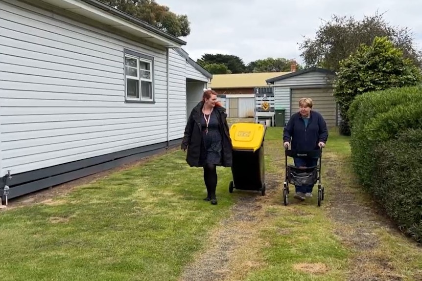 romsey resident valerie stannard with macedon ranges shire council employee