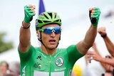 Marcel Kittel punches the air with both fists after winning the 10th stage of the 2017 Tour de France.