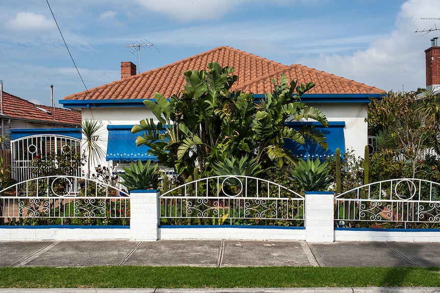 On a clear day, you see a double-fronted masonry house painted in bright white with its gutters and windows painted azure.