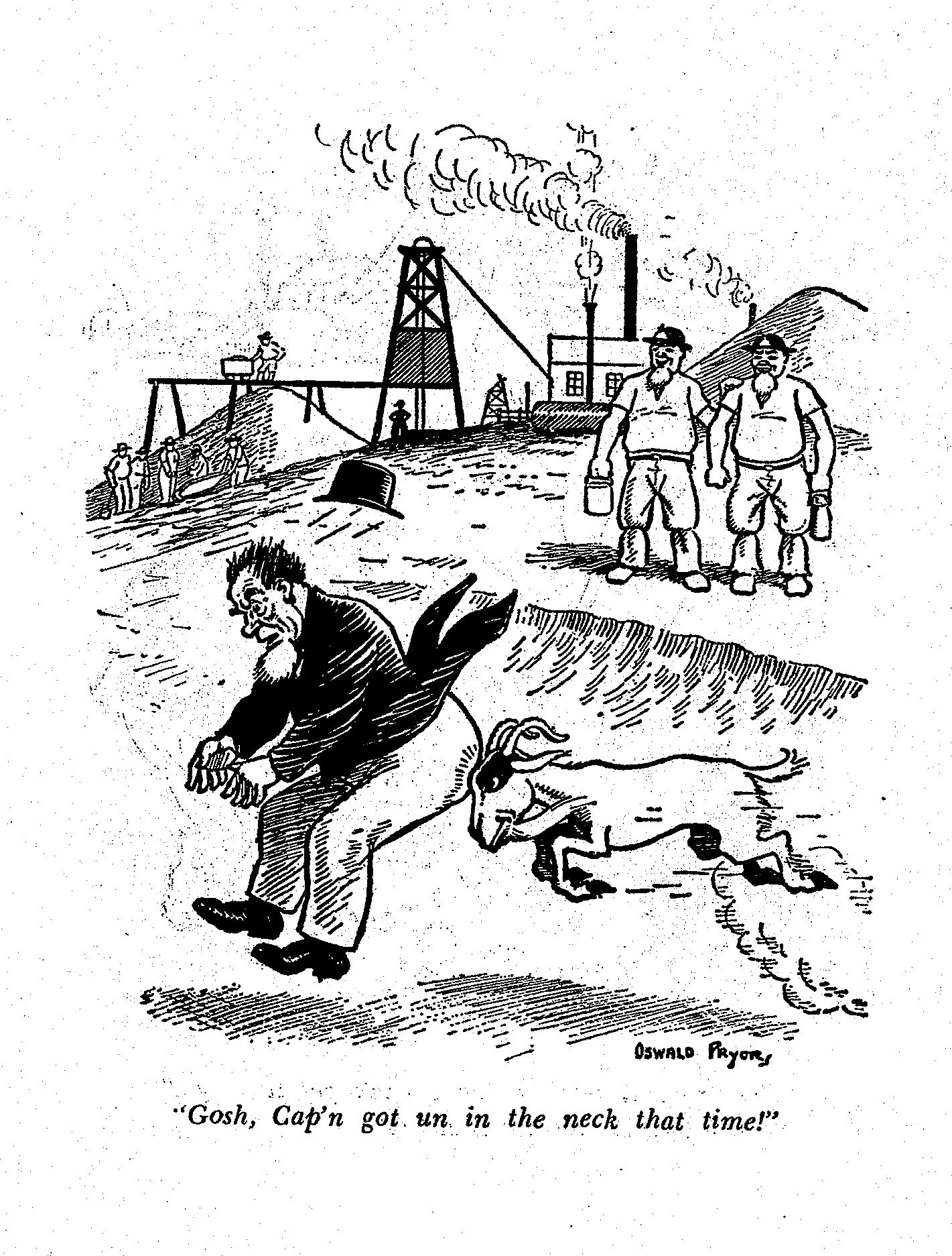 A cartoon showing a goat ramming a person's bottom