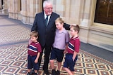 Senator-elect Barry O'Sullivan with his grandsons outside State Parliament in Brisbane. Tues Feb 11, 2014