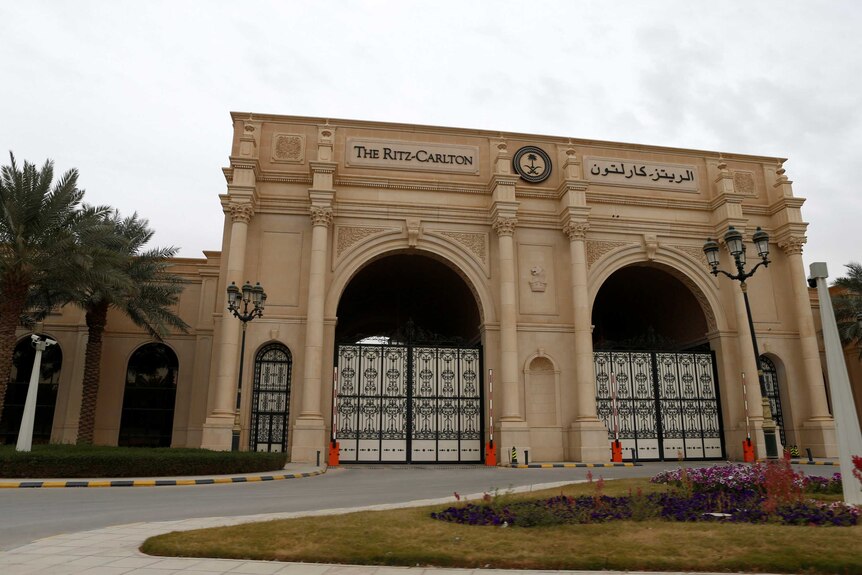 The facade of the Ritz-Carlton hotel in Saudi Arabia.