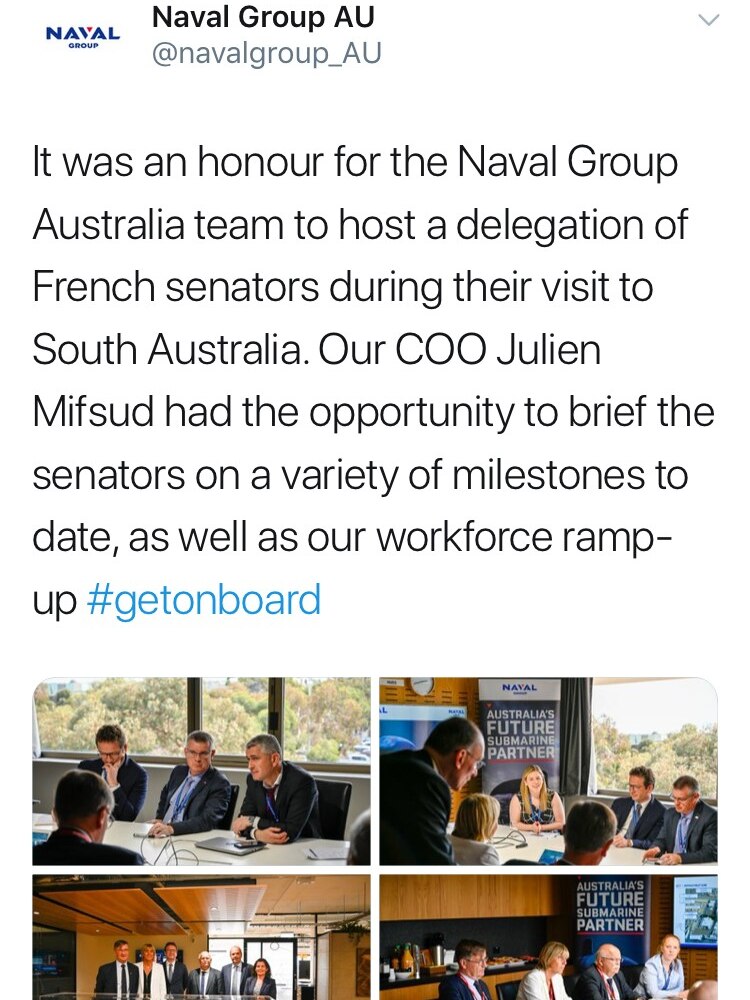 a mobile phone screenshot of a tweet from the @navalgroup_AU twitter account