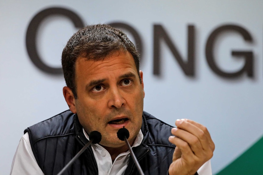 Rahul Gandhi speaking at a press conference.