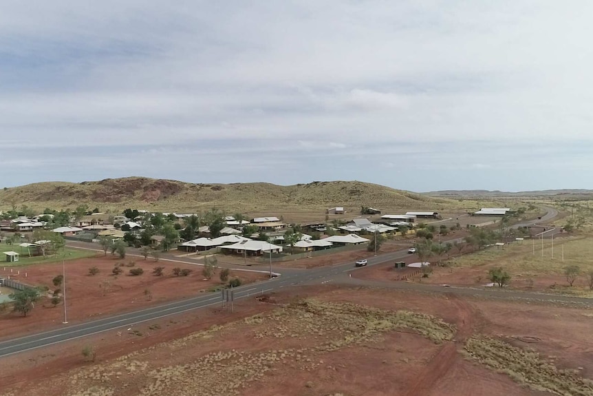 The community of Roebourne from above in a drone shot