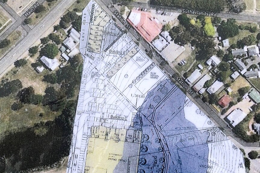 A photo of the design superimposed over the land of Riddells Creek.