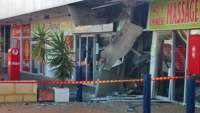 Police tape in front of a shopping centre at Gwelup - attempted blowing up of an ATM machine