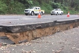 A road that has split in half.