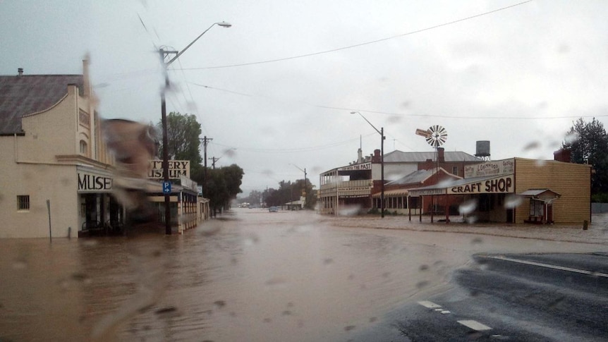 Flooded main street of NSW town Holbrook