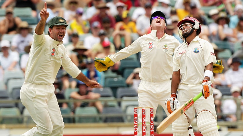 Job almost done: Australia must take a wicket before the Windies can score 51 runs.