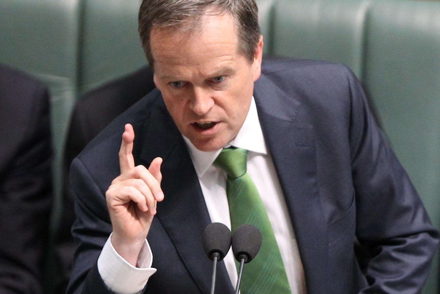 Leader of the opposition Bill Shorten speaks during question time in the House of Representative at Parliament House.