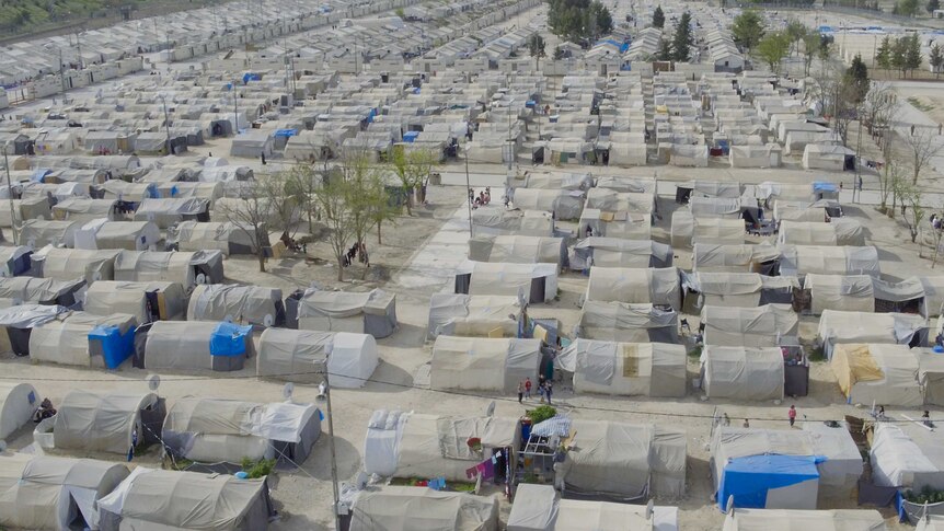 An aerial shot of tents at the Nizip refugee camp in Gaziantep, Turkey.