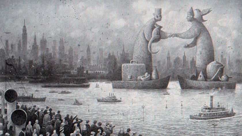 This is an illustration from Shaun Tan's book The Arrival.